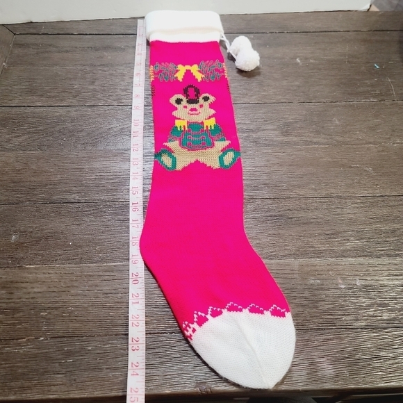 Vintage 80s Kawaii Teddy Bear Christmas Knit Extra Long Stocking 25" - Picture 5 of 9